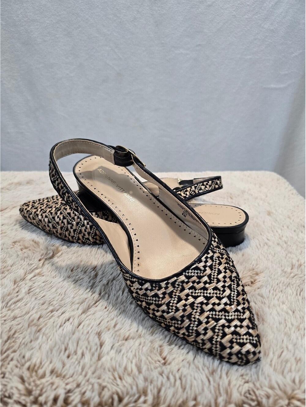 Adrienne Vittadini Women's Black and White Slingback Flats Size 8M